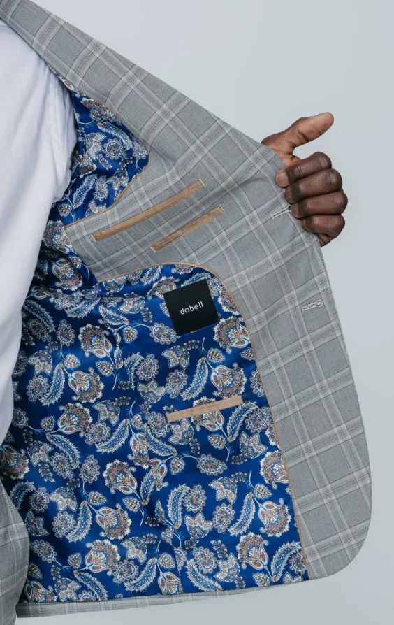 Grey with Tan Check Suit Jacket with Peak Lapel - photo 4 Grey with Tan Check Suit Jacket with Peak Lapel - photo 4