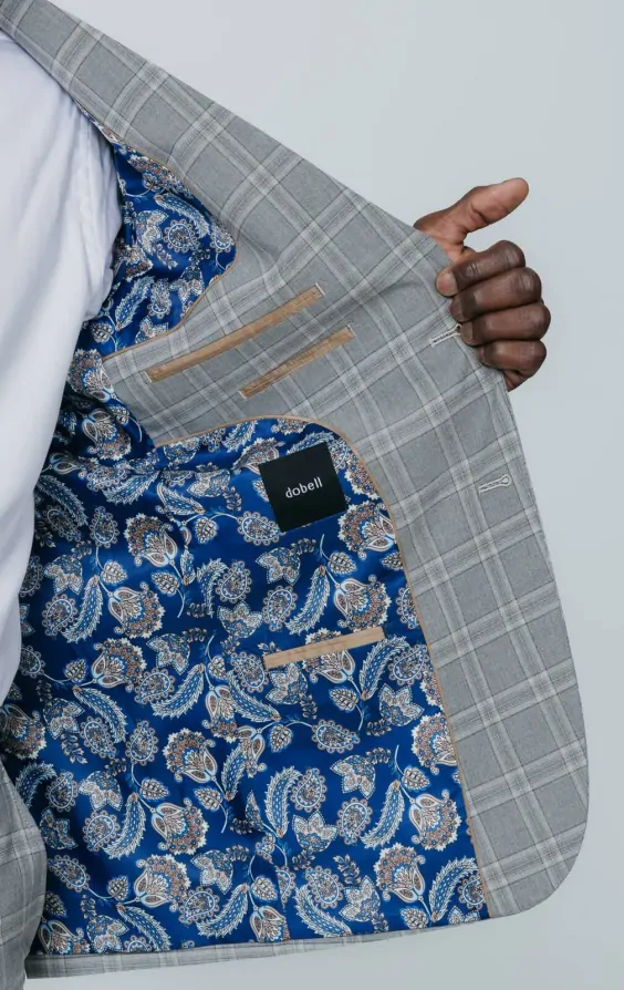 Grey with Tan Check Suit with Peak Lapel thumbnail 5