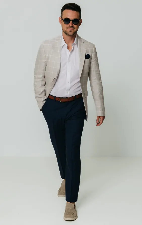 Light Grey Windowpane Check Linen Jacket thumbnail 2