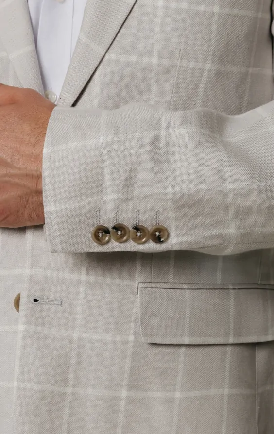 Light Grey Windowpane Check Linen Jacket thumbnail 3