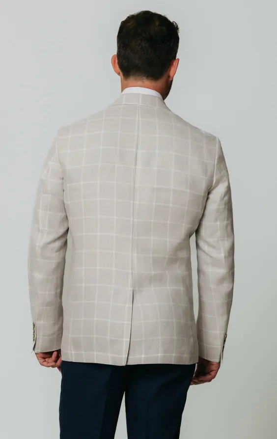 Light Grey Windowpane Check Linen Jacket thumbnail 6