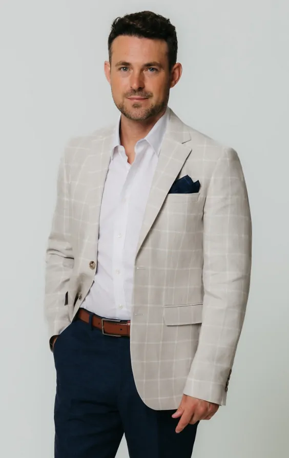 Light Grey Windowpane Check Linen Jacket primary image