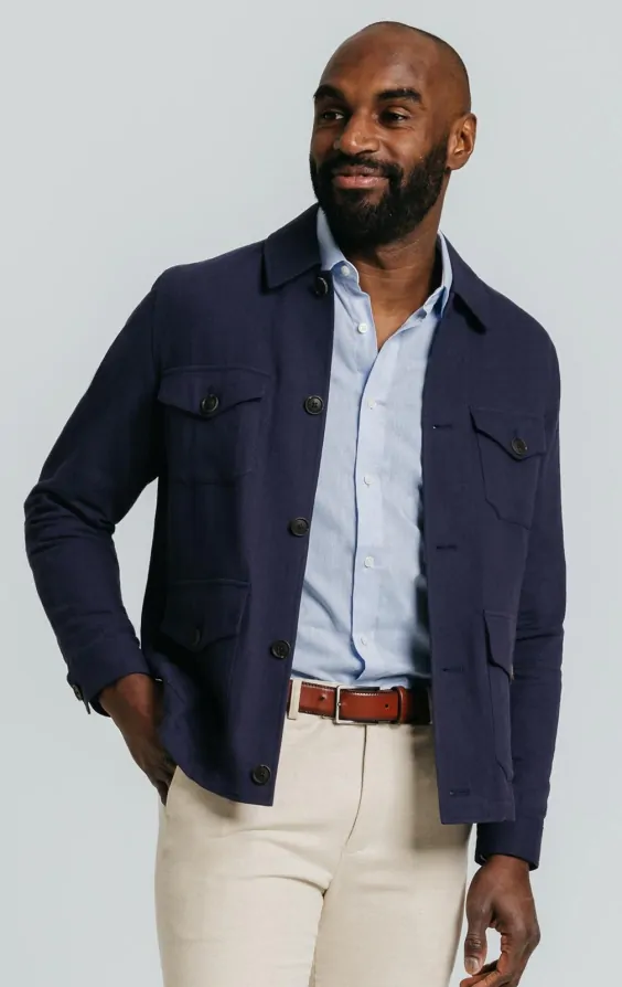Navy Linen Twill Safari Jacket Dobell