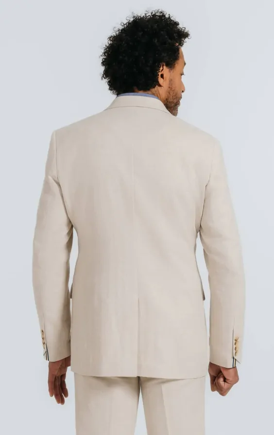 Oatmeal Linen Herringbone Double Breasted Suit Jacket with Peak Lapel thumbnail 2