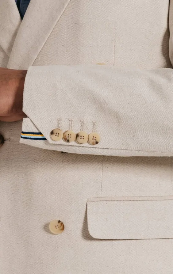 Oatmeal Linen Herringbone Double Breasted Suit with Peak Lapel thumbnail 3