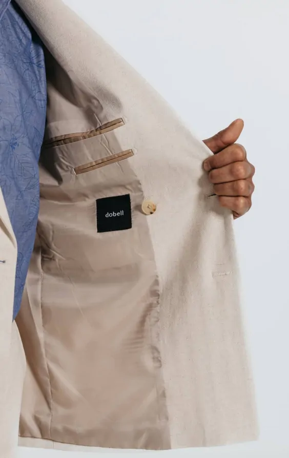 Oatmeal Linen Herringbone Double Breasted Suit Jacket with Peak Lapel thumbnail 5