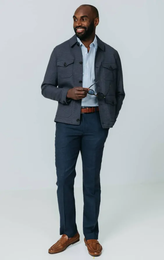 Navy Puppytooth Check Safari Jacket thumbnail 2