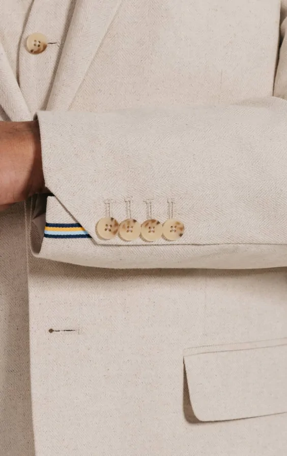 Oatmeal Linen Herringbone 3 Piece Suit thumbnail 4