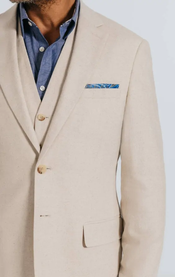 Oatmeal Linen Herringbone 3 Piece Suit thumbnail 5