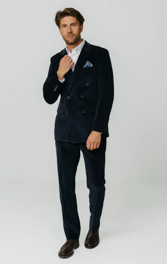 Double Breasted Navy Corduroy Jacket thumbnail 2