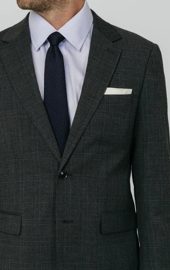 Charcoal Windowpane Check Suit Jacket - photo 3