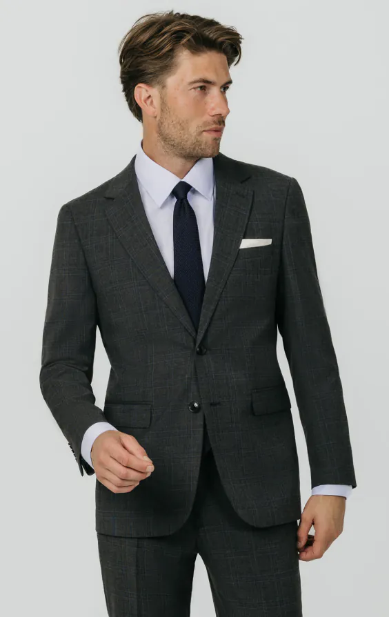 Charcoal Windowpane Check Suit Jacket