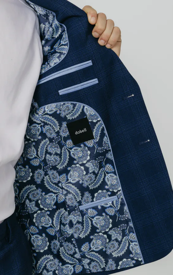 Royal Blue Shadow Check Suit Jacket - photo 4