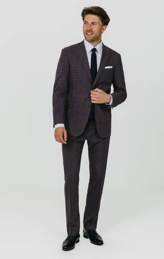 Burgundy with Blue Windowpane Check Suit Jacket - photo 1