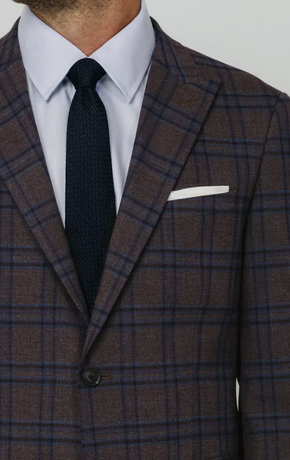 Burgundy with Blue Windowpane Check Suit Jacket thumbnail 4
