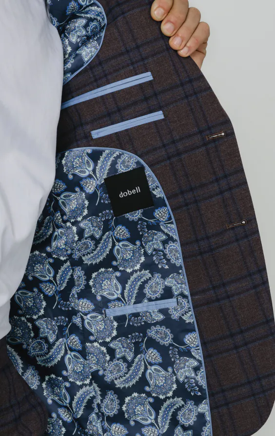 Burgundy with Blue Windowpane Check Suit Jacket - photo 4