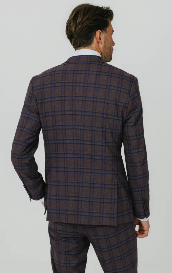 Burgundy with Blue Windowpane Check Suit Jacket - photo 5