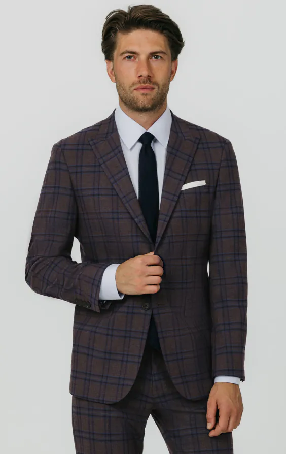 Burgundy with Blue Windowpane Check Suit Jacket