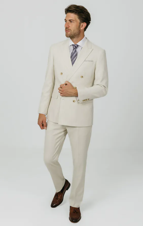 Winter White Twill Double Breasted Suit Jacket with Peak Lapel - photo 1