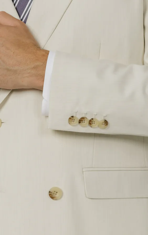 Winter White Twill Double Breasted Suit Jacket with Peak Lapel - photo 2
