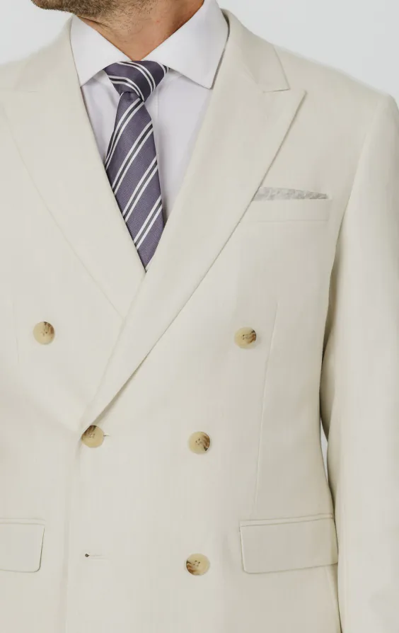 Winter White Twill Double Breasted Suit Jacket with Peak Lapel - photo 3