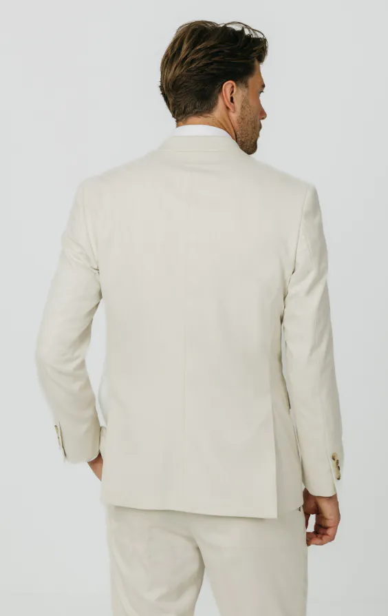 Winter White Twill Double Breasted Suit Jacket with Peak Lapel - photo 5