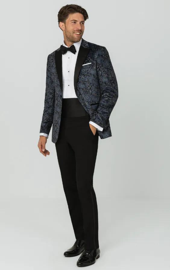 Blue Paisley Velvet Print Dinner Jacket with Peak Lapel - photo 2 Blue Paisley Velvet Print Dinner Jacket with Peak Lapel - photo 2