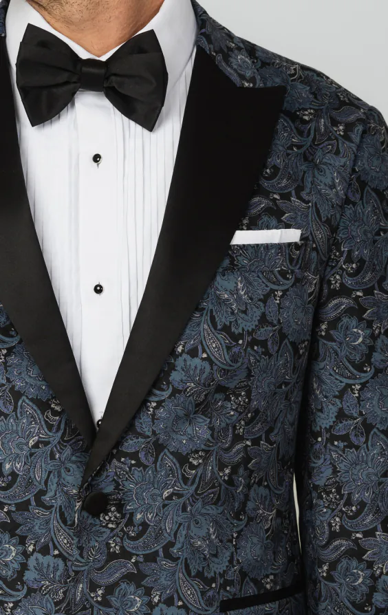 Blue Paisley Velvet Print Dinner Jacket with Peak Lapel - photo 4 Blue Paisley Velvet Print Dinner Jacket with Peak Lapel - photo 4