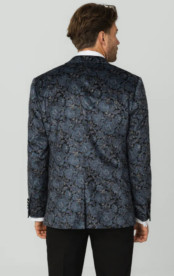 Blue Paisley Velvet Print Dinner Jacket with Peak Lapel - photo 6 Blue Paisley Velvet Print Dinner Jacket with Peak Lapel - photo 6