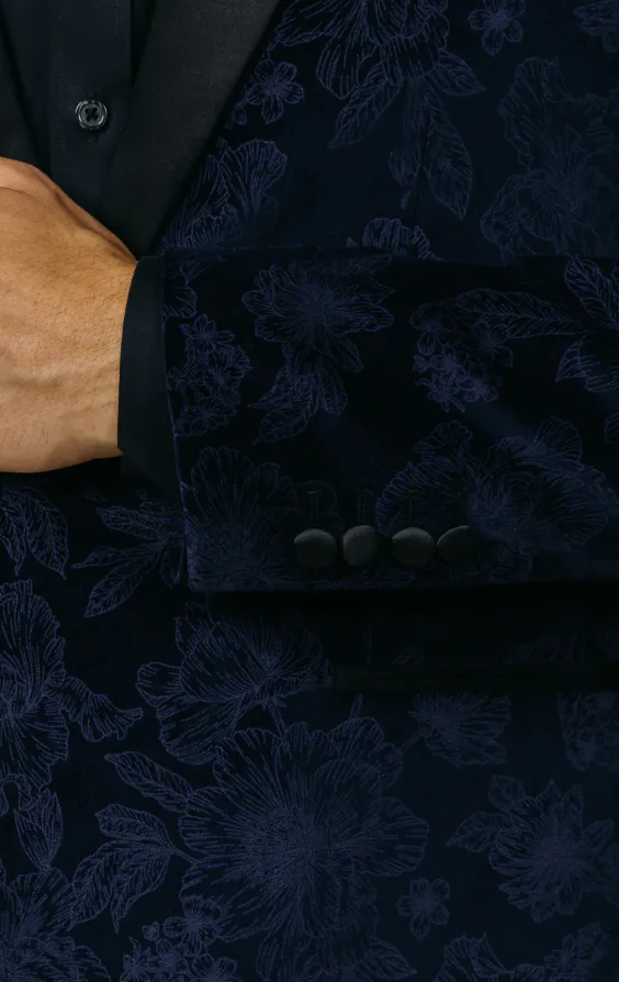 Navy Floral Jacquard Velvet Tuxedo Jacket thumbnail 3