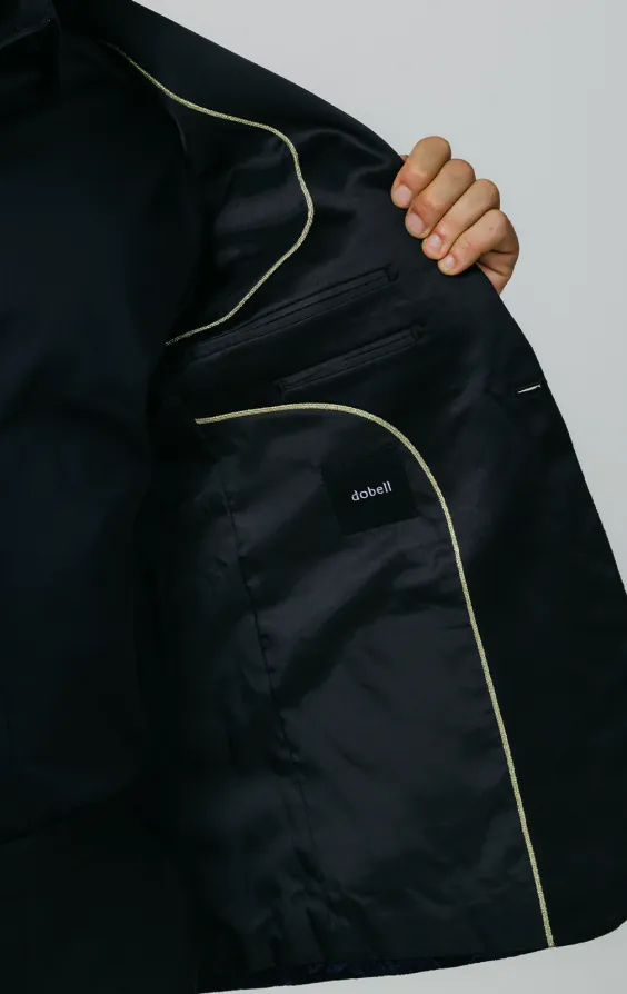 Navy Floral Jacquard Velvet Tuxedo Jacket thumbnail 5