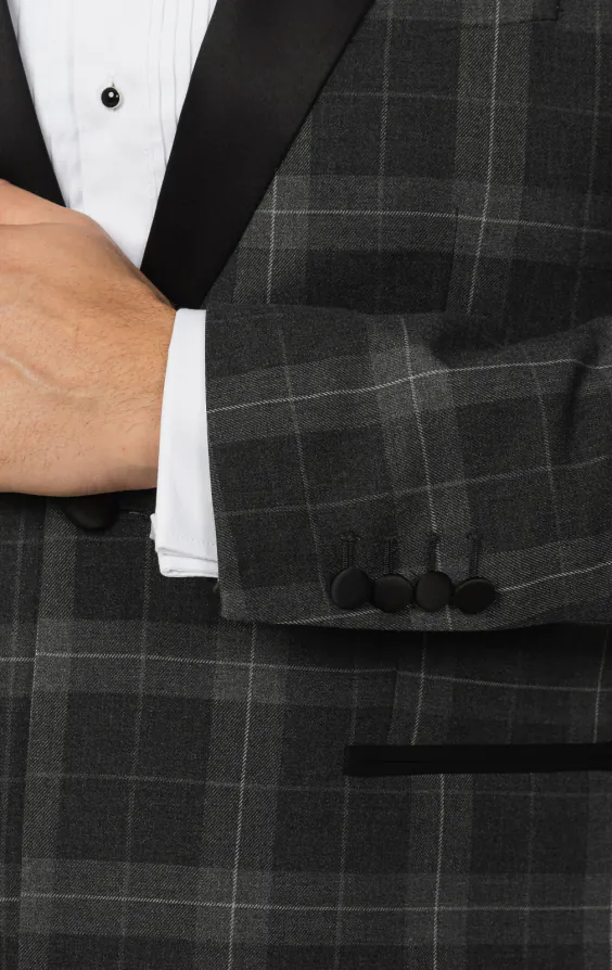 Grey Tartan Check Dinner Jacket with Peak Lapel - photo 2