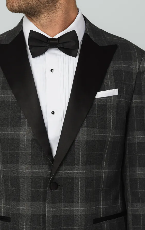 Grey Tartan Check Dinner Jacket with Peak Lapel - photo 3