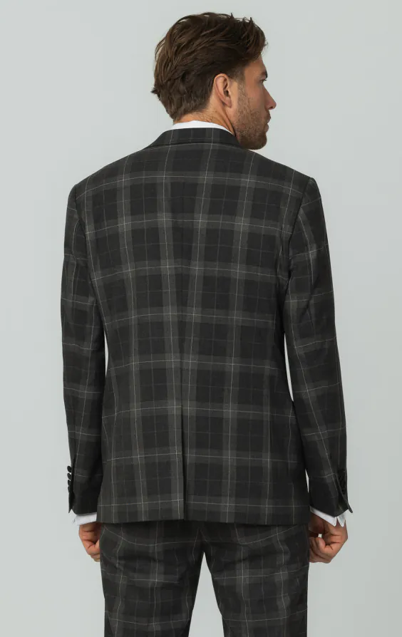 Grey Tartan Check 3 Piece Tuxedo with Peak Lapel thumbnail 7