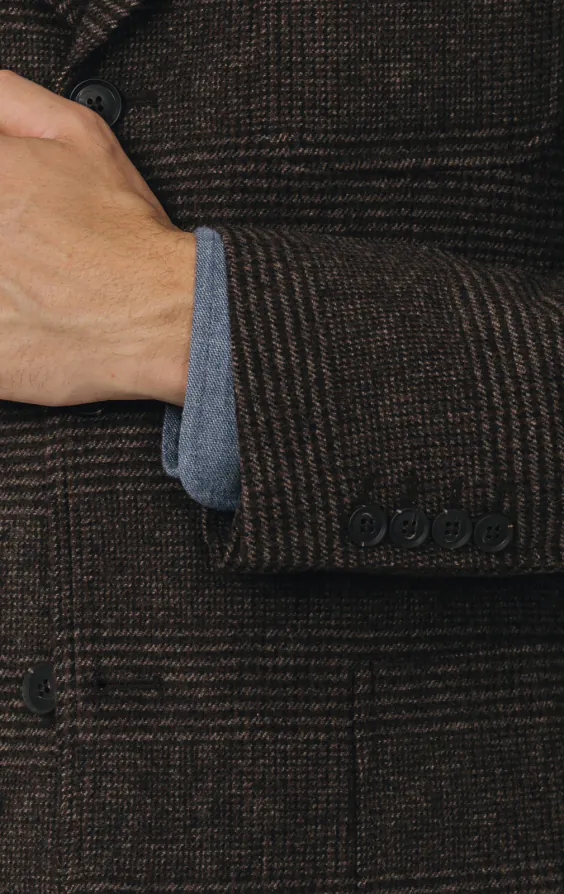 Brown Prince of Wales Tweed Jacket with Patch Pockets thumbnail 3