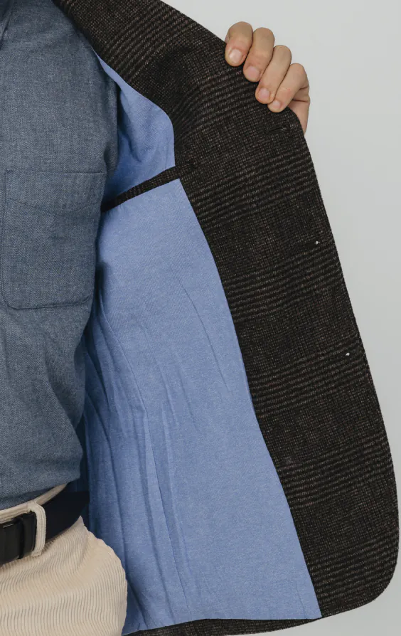 Brown Prince of Wales Tweed Jacket with Patch Pockets thumbnail 5