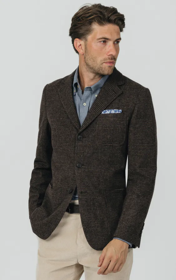 Brown Prince of Wales Tweed Jacket with Patch Pockets primary image