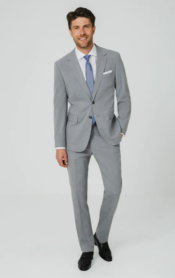 Light Grey & Blue Check Suit Jacket - photo 1