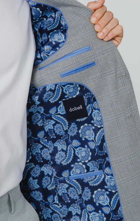 Light Grey & Blue Check Suit Jacket - photo 4