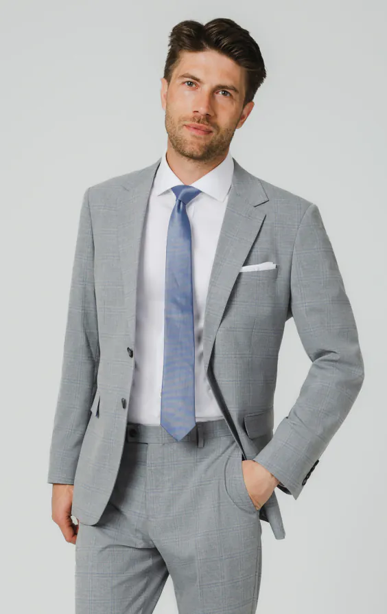 Light Grey & Blue Check Suit Jacket