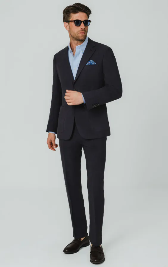 Navy Pure Linen Suit Jacket - photo 1