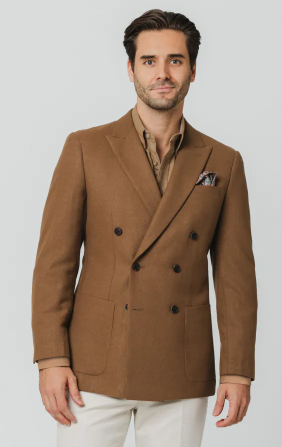 Camel Brushed Wool Blend Double Breasted Jacket Camel Brushed Wool Blend Double Breasted Jacket