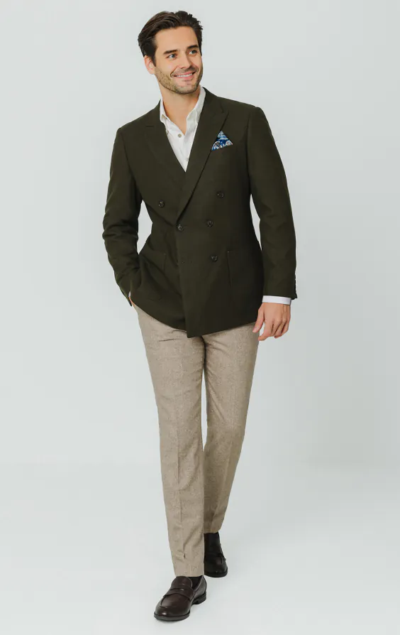 Khaki Brushed Wool Blend Double Breasted Jacket - photo 1