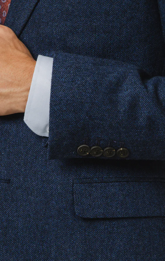 Blue Herringbone Tweed Suit Jacket - photo 2