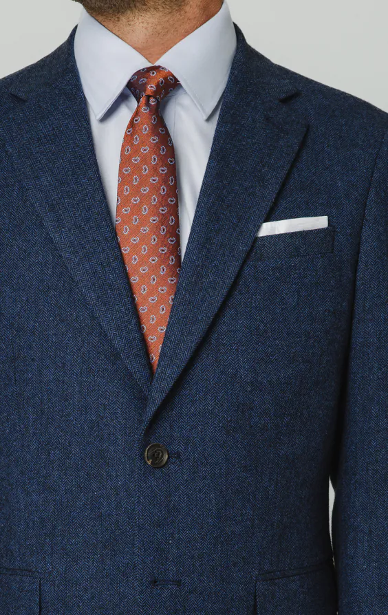 Blue Herringbone Tweed Suit Jacket - photo 3