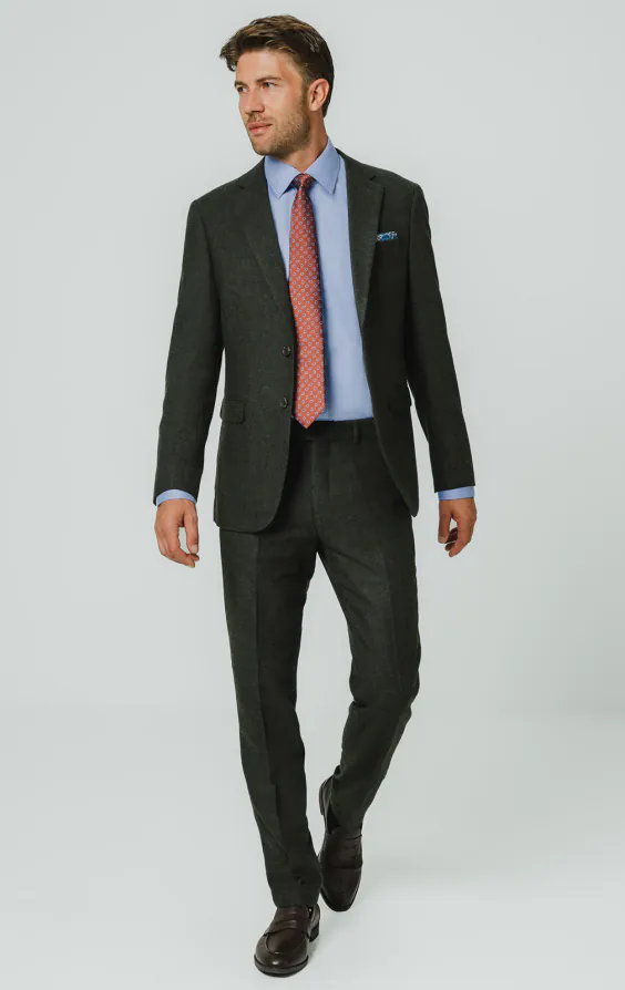 Dark Green Herringbone Tweed Suit Jacket - photo 1