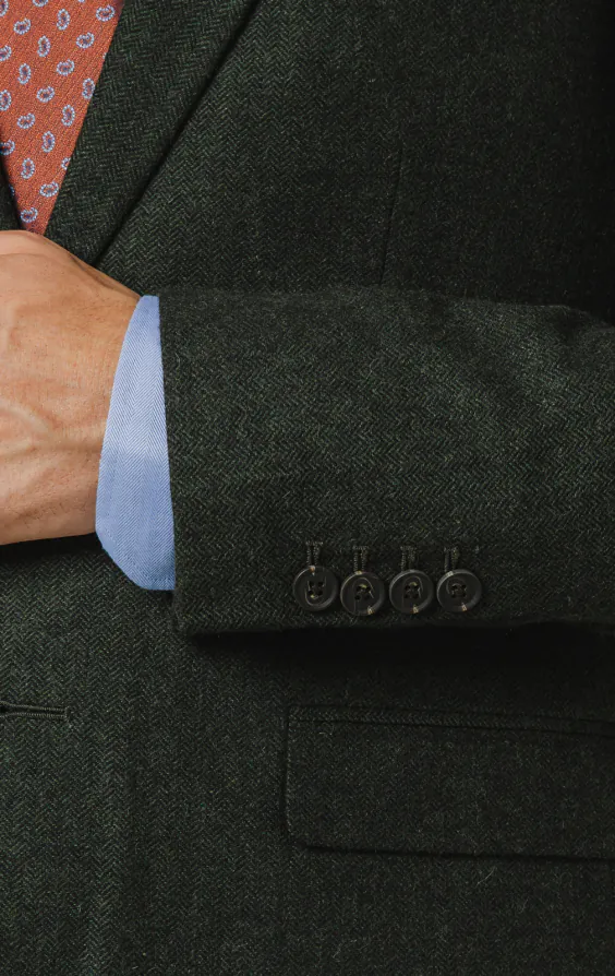 Dark Green Herringbone Tweed Suit Jacket - photo 2