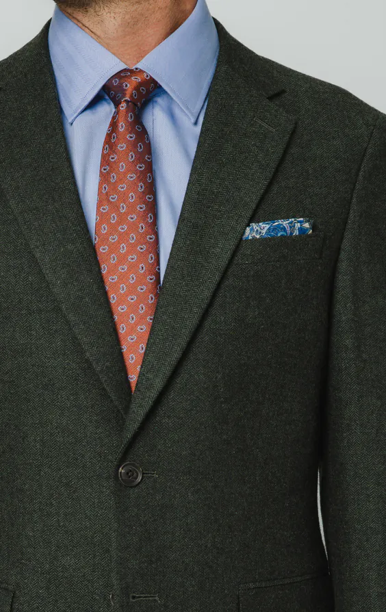 Dark Green Herringbone Tweed Suit Jacket - photo 3