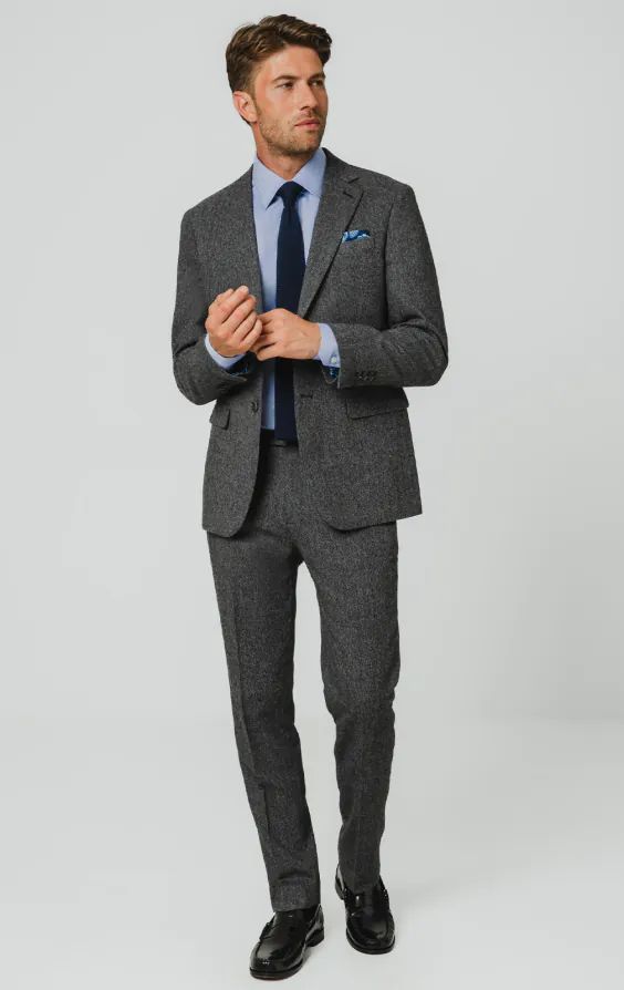 Grey Herringbone Tweed Suit Jacket - photo 1 Grey Herringbone Tweed Suit Jacket - photo 1