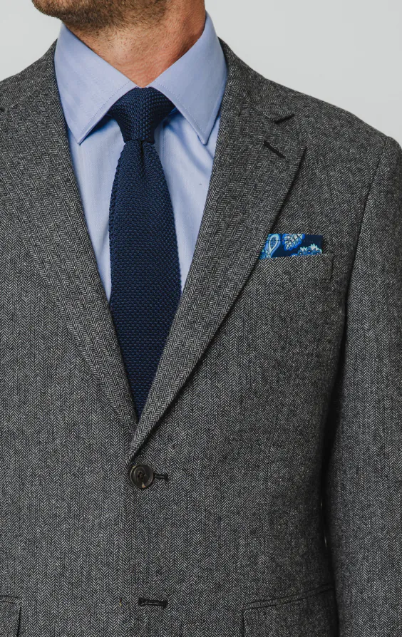 Grey Herringbone Tweed Suit Jacket - photo 3